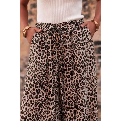 Leopard Drawstring Wide Leg Pants - Madi Gray Boutique