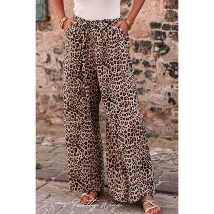 Leopard Drawstring Wide Leg Pants - Madi Gray Boutique