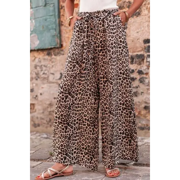 Leopard Drawstring Wide Leg Pants - Madi Gray Boutique