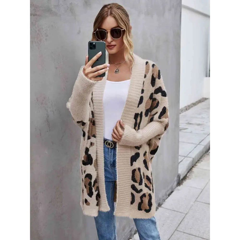 Leopard Pattern Fuzzy Cardigan - Madi Gray Boutique