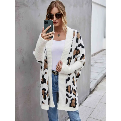 Leopard Pattern Fuzzy Cardigan - Madi Gray Boutique