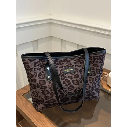 Leopard Polyester Tote Bag - Black / One Size - Accessories