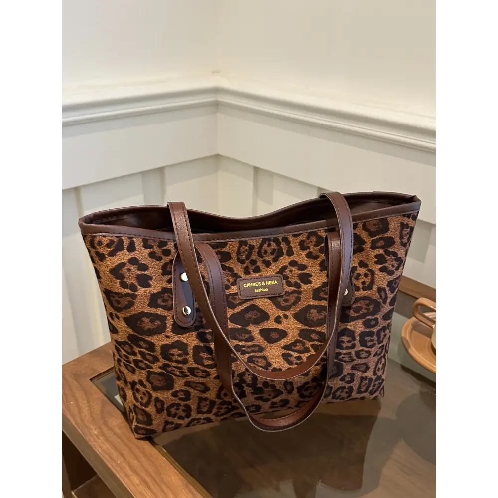 Leopard Polyester Tote Bag - Caramel / One Size - Accessories