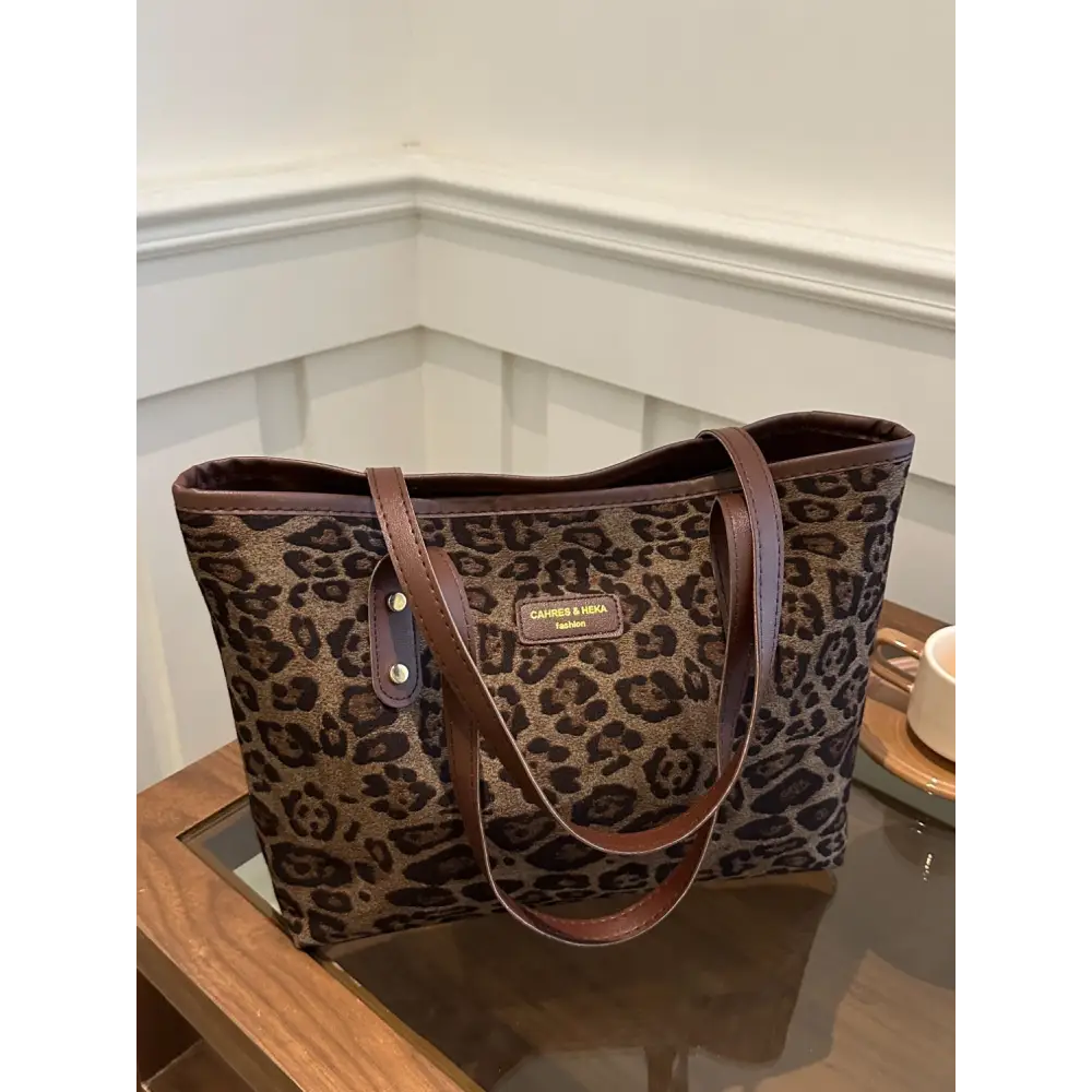 Leopard Polyester Tote Bag - Khaki / One Size - Accessories