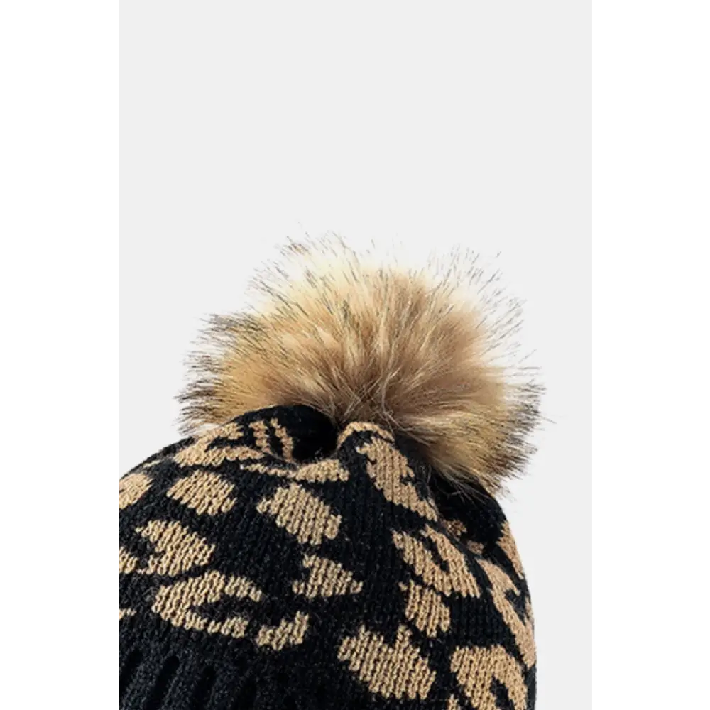 Leopard Pom-Pom Cuffed Beanie - Madi Gray Boutique