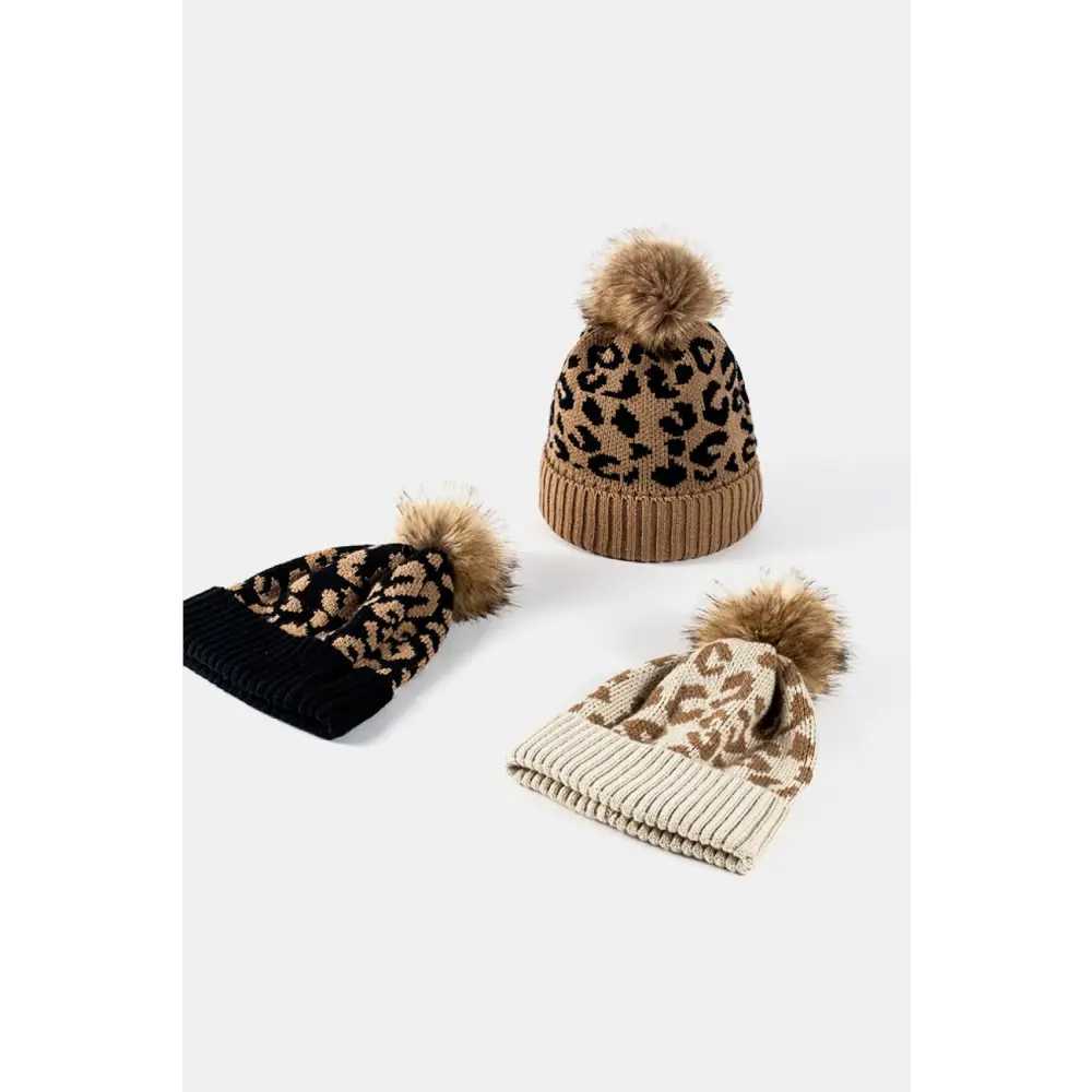 Leopard Pom-Pom Cuffed Beanie - Madi Gray Boutique