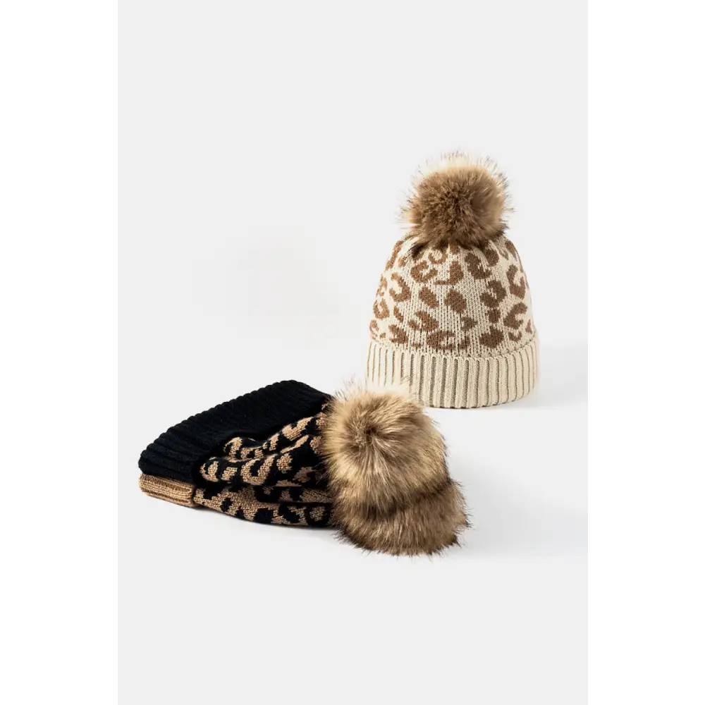 Leopard Pom-Pom Cuffed Beanie - Madi Gray Boutique