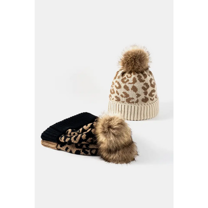 Leopard Pom-Pom Cuffed Beanie - Madi Gray Boutique