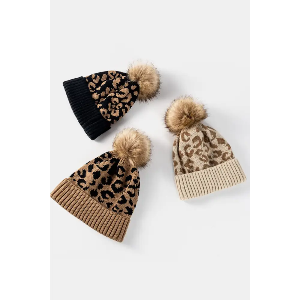 Leopard Pom-Pom Cuffed Beanie - Madi Gray Boutique