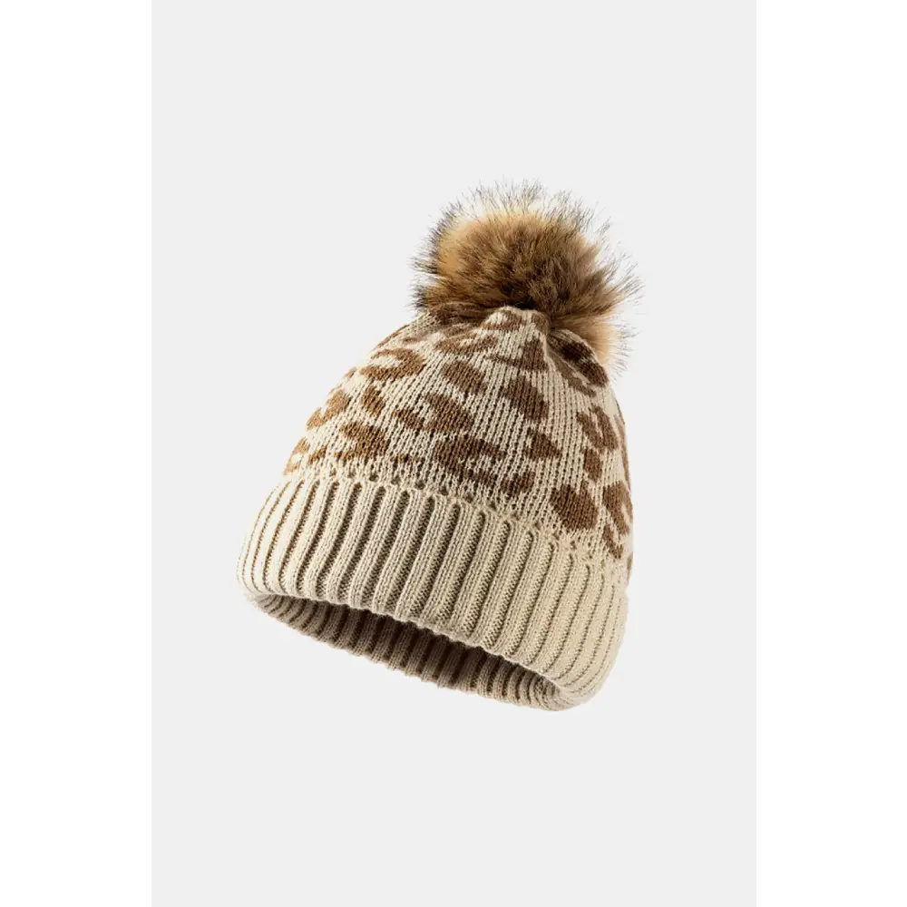 Leopard Pom-Pom Cuffed Beanie - Madi Gray Boutique