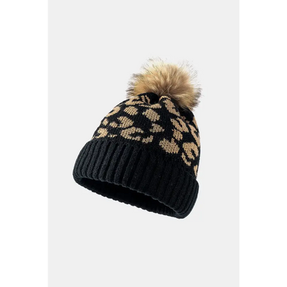 Leopard Pom-Pom Cuffed Beanie - Madi Gray Boutique