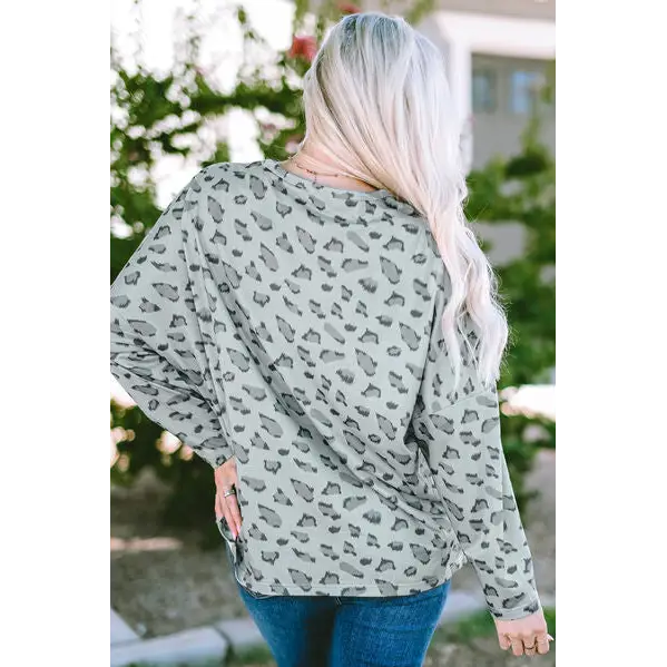 Leopard Round Neck Long Sleeve Shirt - Tops