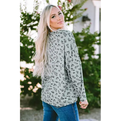 Leopard Round Neck Long Sleeve Shirt - Tops