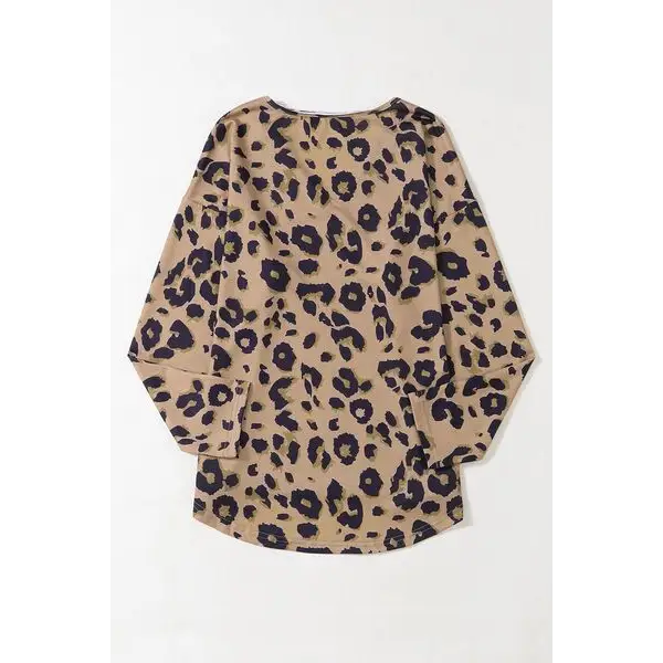 Leopard V-Neck Dropped Shoulder Blouse - Tops