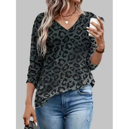 Leopard V-Neck Long Sleeve T-Shirt - Madi Gray Boutique