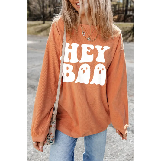 Letter Graphic Round Neck Long Sleeve Sweatshirt - Sherbet / S - Tops