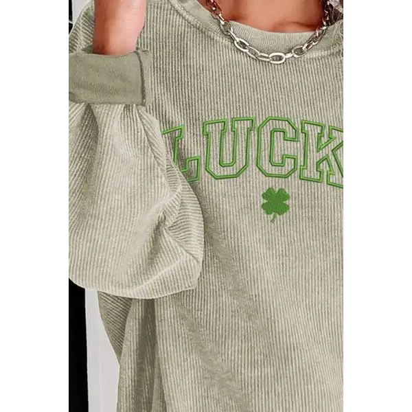 LUCKY Round Neck Dropped Shoulder Sweatshirt - Tops