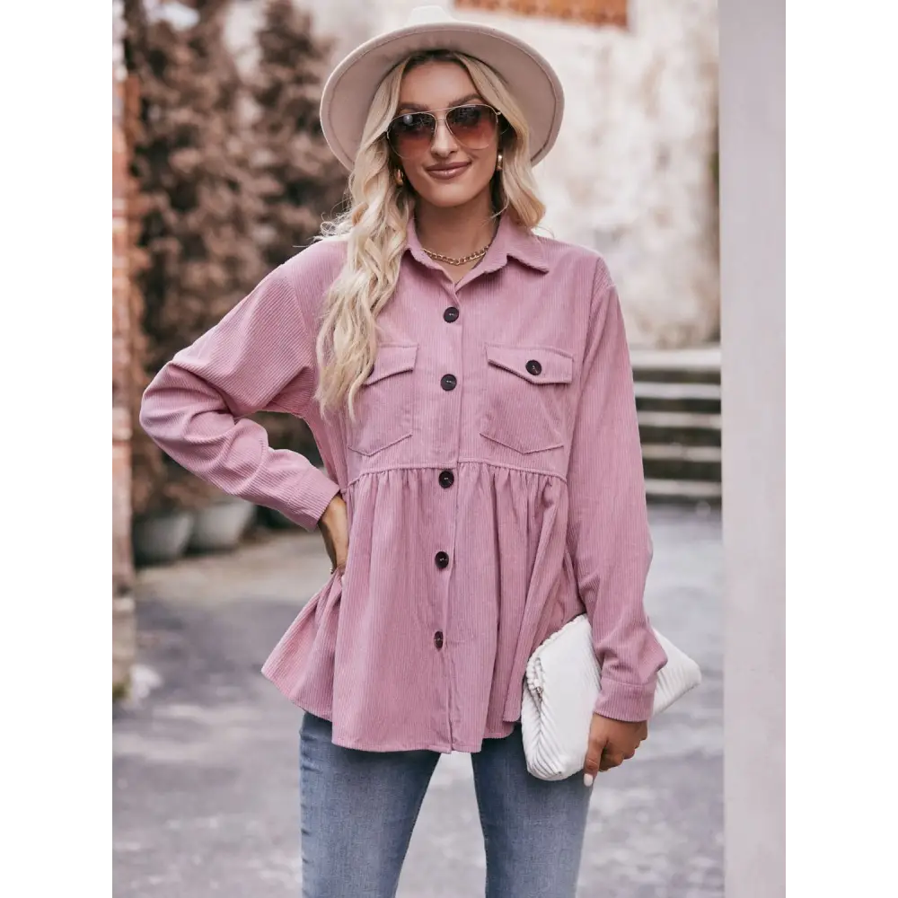 Mandy Collared Neck Long Sleeve Shirt - Tops