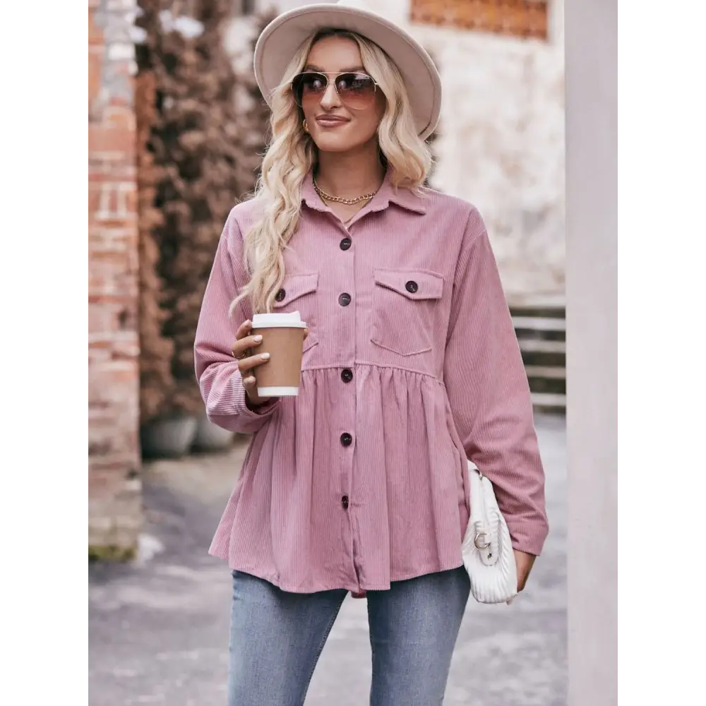 Mandy Collared Neck Long Sleeve Shirt - Tops