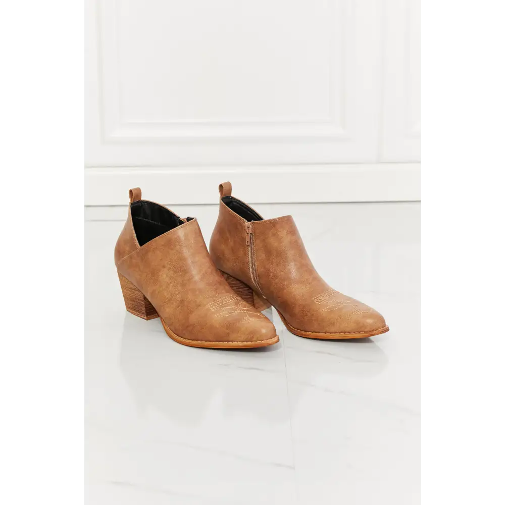 MMShoes Trust Yourself Embroidered Crossover Cowboy Bootie in Caramel - Madi Gray Boutique