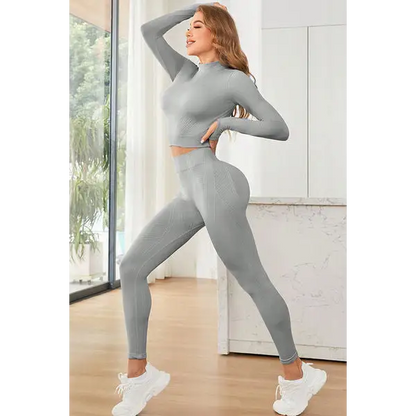 Mock Neck Long Sleeve Top and Leggings Active Set