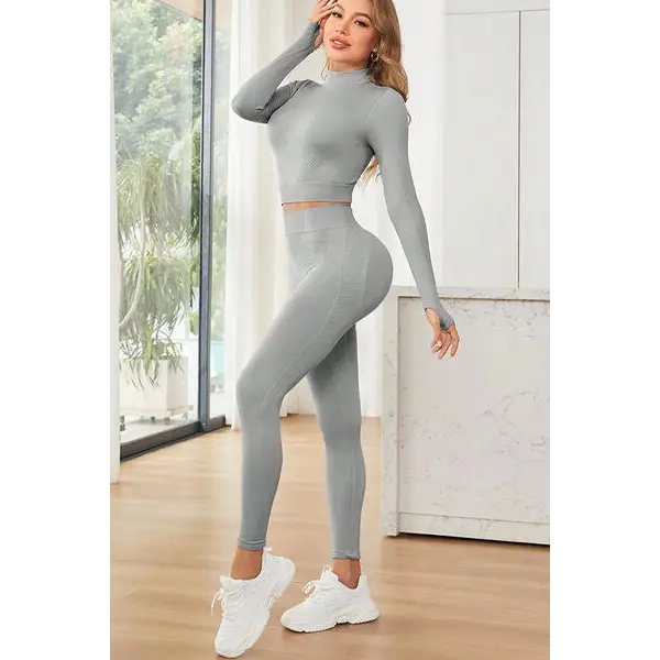 Mock Neck Long Sleeve Top and Leggings Active Set