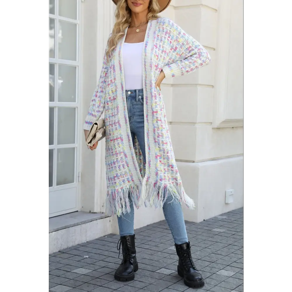 Multicolored Open Front Fringe Hem Cardigan - Madi Gray Boutique