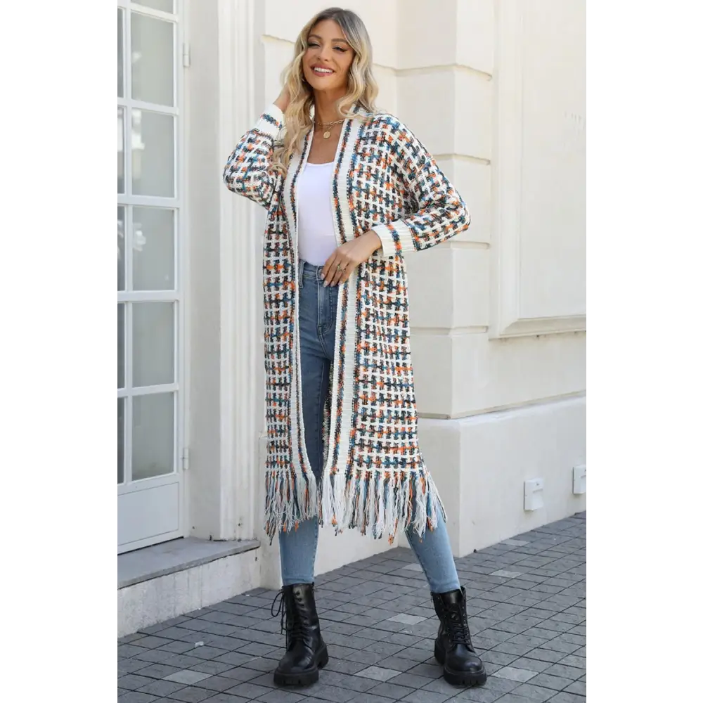 Multicolored Open Front Fringe Hem Cardigan - Madi Gray Boutique