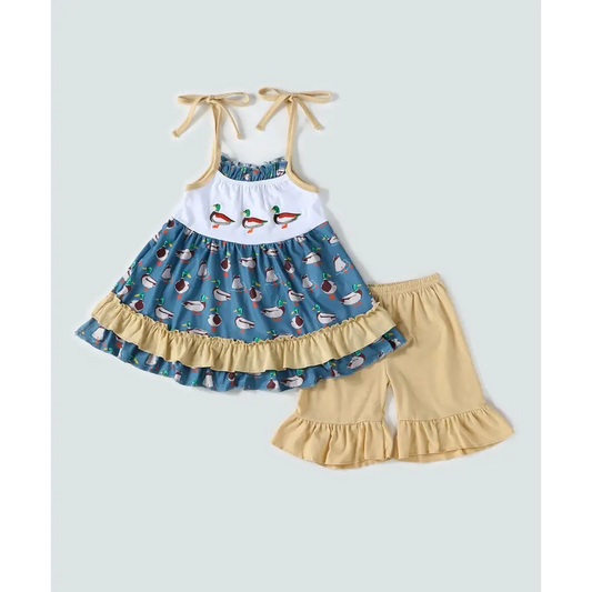 Navy duck embroidery girl set - Set