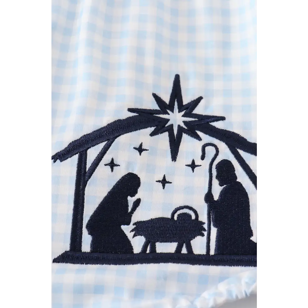 Navy nativity embroidery gingham girl bubble - baby