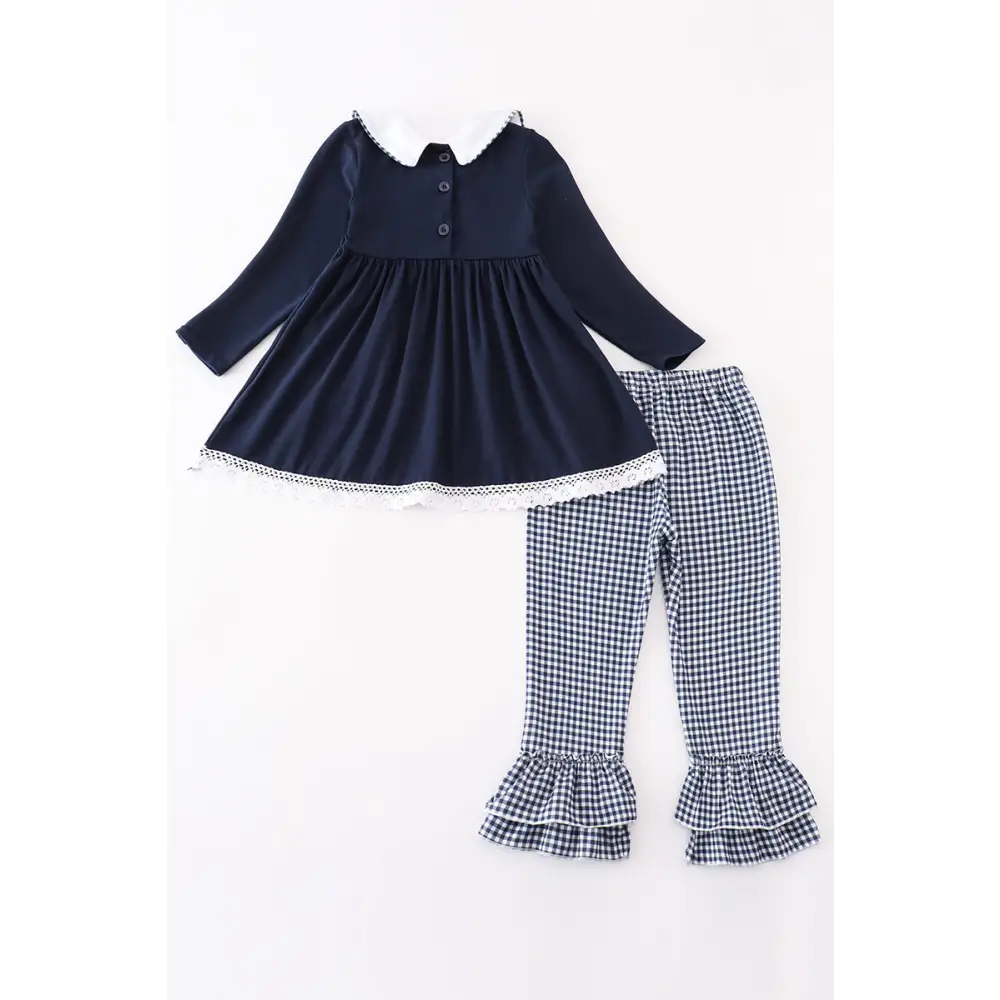 Navy nativity embroidery gingham girl set - Set