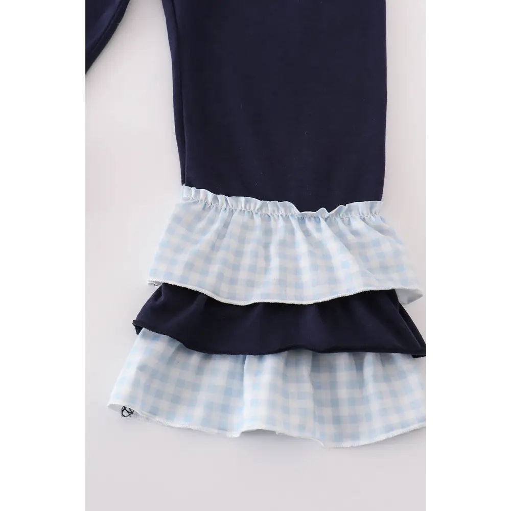 Navy nativity embroidery gingham girl set - Set