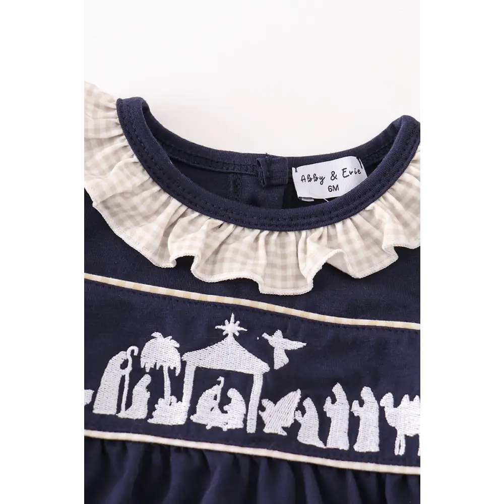 Navy nativity embroidery girl bubble - baby