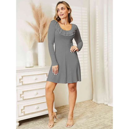 Ninexis Full Size Ruffled Long Sleeve Dress - Madi Gray Boutique