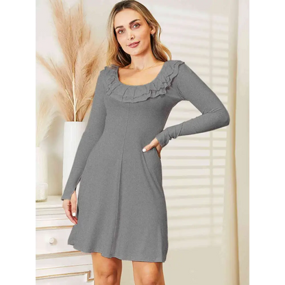 Ninexis Full Size Ruffled Long Sleeve Dress - Madi Gray Boutique