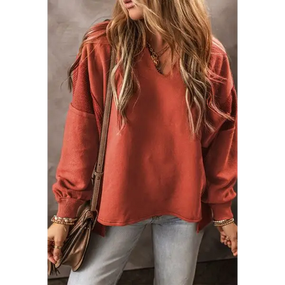 Notched Lantern Sleeve Dropped Shoulder Sweatshirt - Madi Gray Boutique