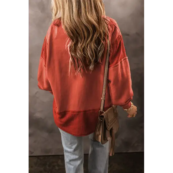 Notched Lantern Sleeve Dropped Shoulder Sweatshirt - Madi Gray Boutique