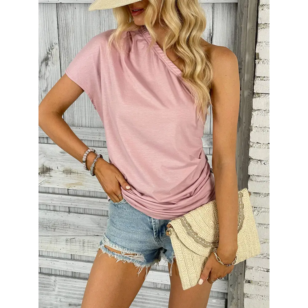 One Shoulder Short Sleeve T-Shirt - Tops