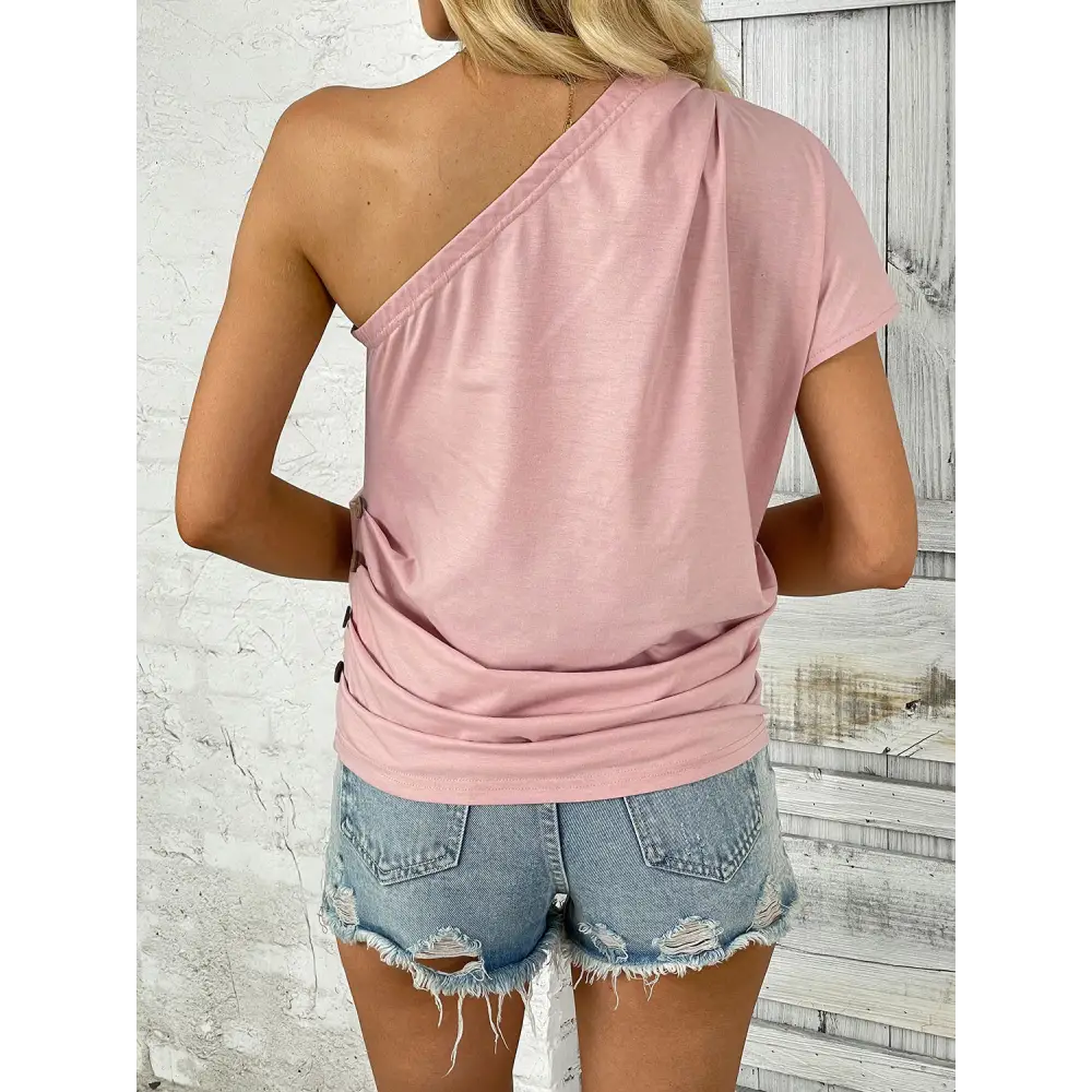 One Shoulder Short Sleeve T-Shirt - Tops