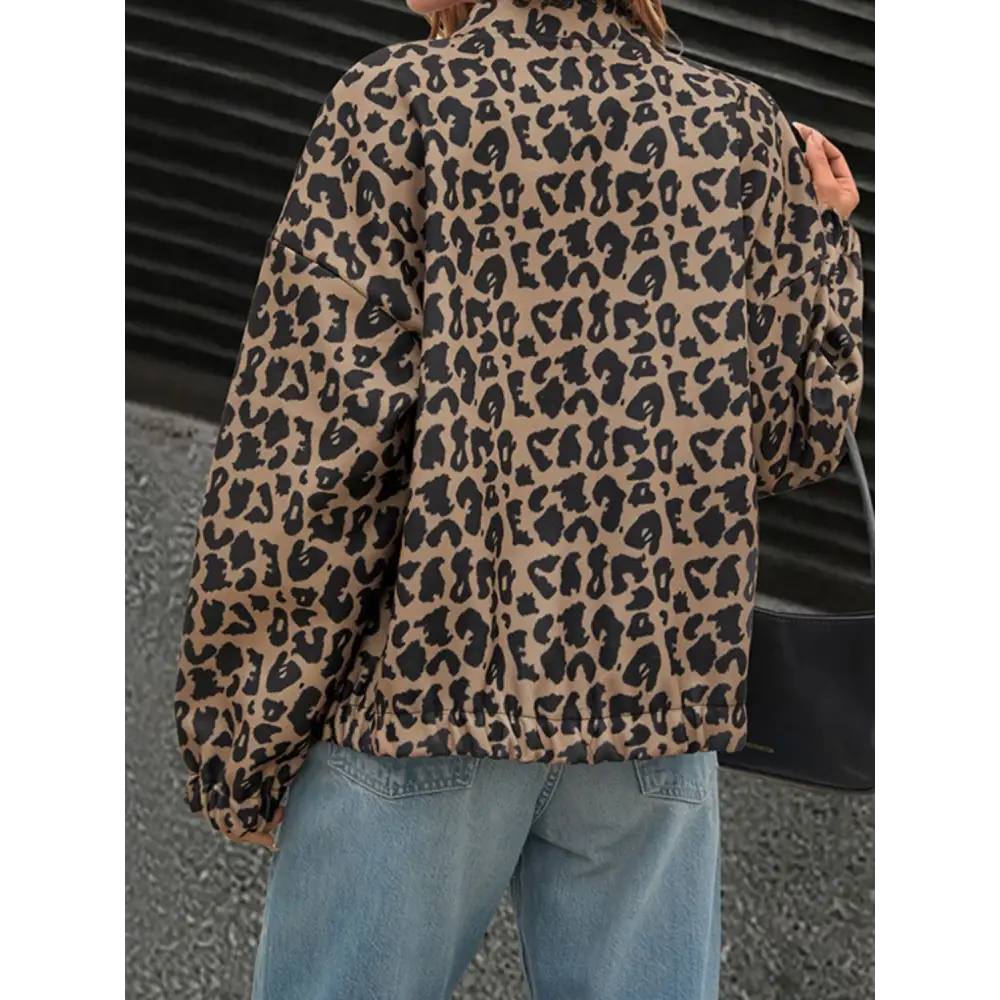 Perfee Leopard Button Up Long Sleeve Jacket - Tops