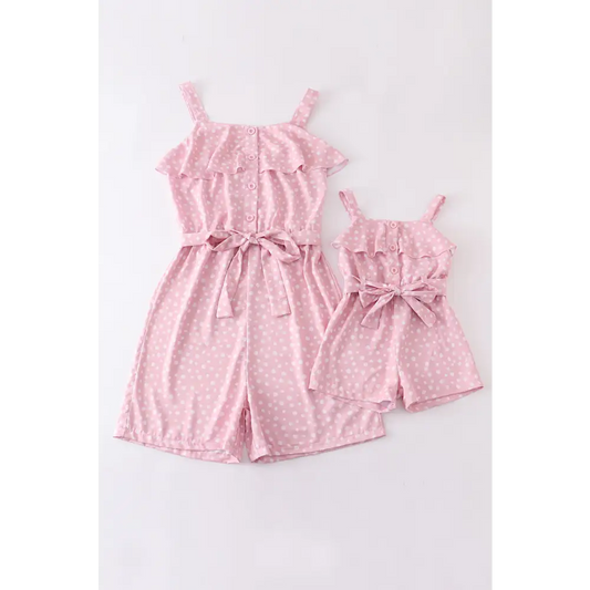 Pink dot print strap ruffle jumpsuit mommy & - Jumpsuits & Rompers