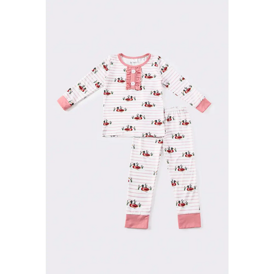 Pink duck print bamboo girl pajamas set - Set