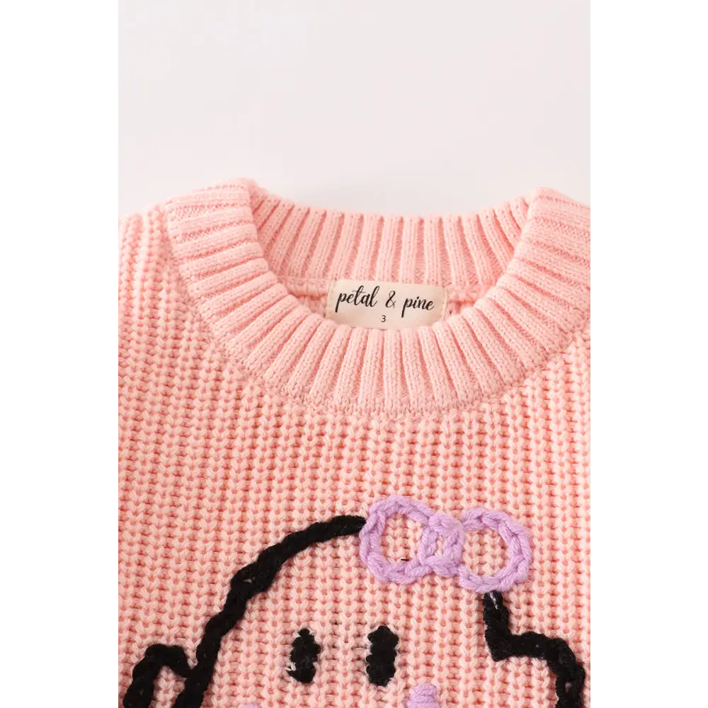 Pink hand-embroidery ghost pullover sweater - sweater