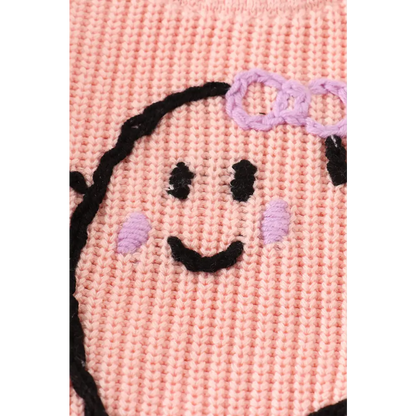 Pink hand-embroidery ghost pullover sweater - sweater