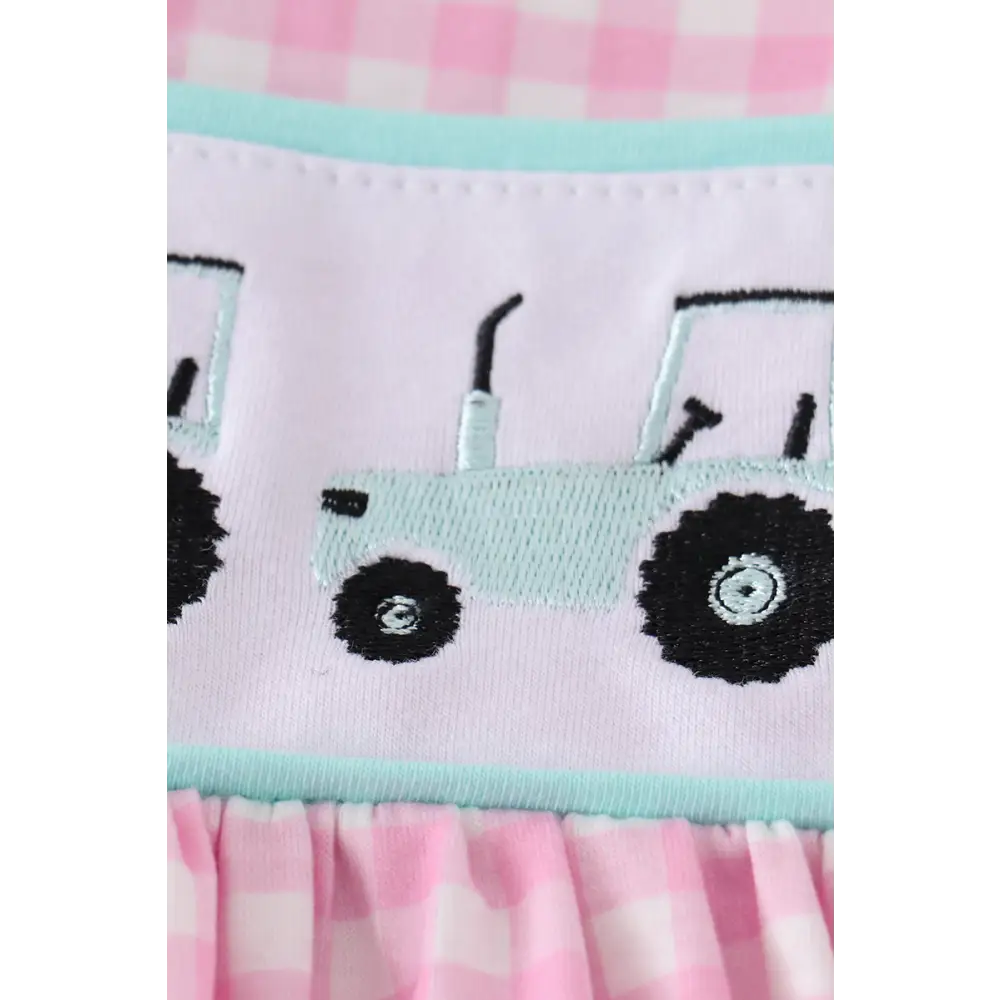 Pink tractor embroidery girl set - Set