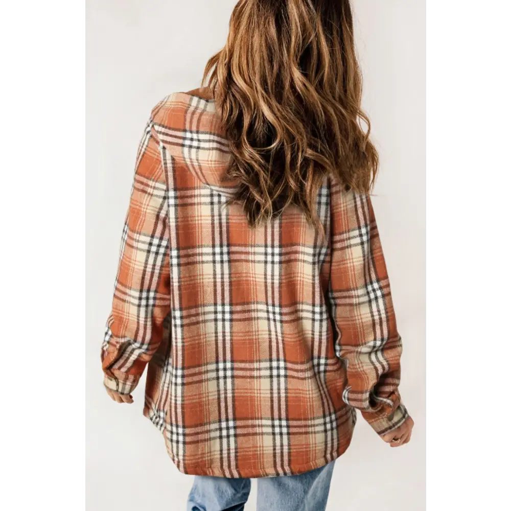 Plaid Button Up Long Sleeve Hooded Jacket - Tops