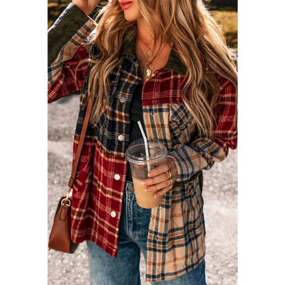 Plaid Button Up Long Sleeve Jacket - Plaid / S - Tops