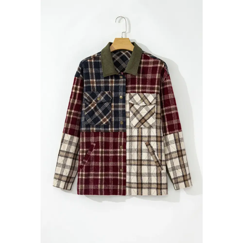 Plaid Button Up Long Sleeve Jacket - Tops