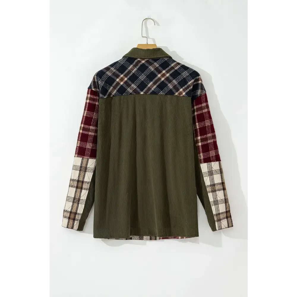 Plaid Button Up Long Sleeve Jacket - Tops