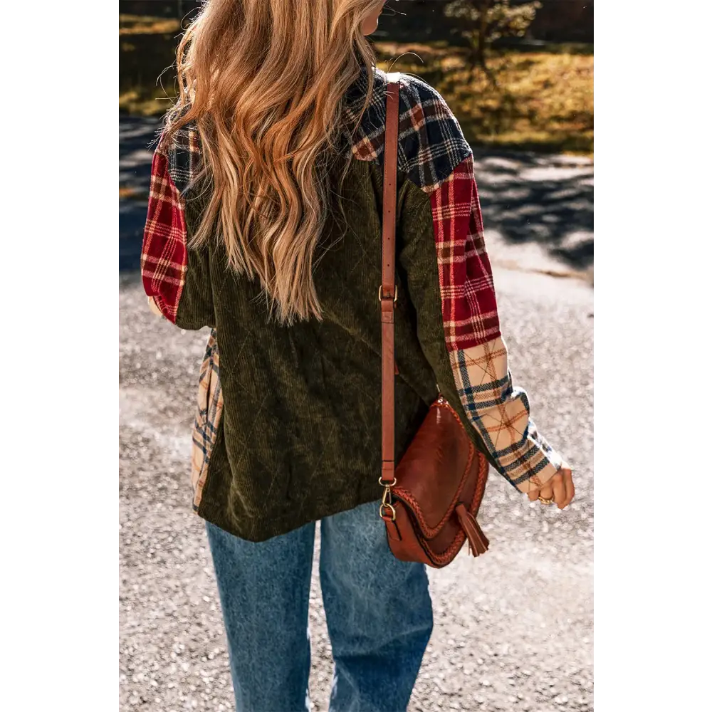 Plaid Button Up Long Sleeve Jacket - Tops